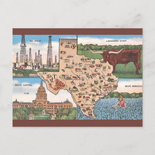 Carte postale vintage de l'État du Texas