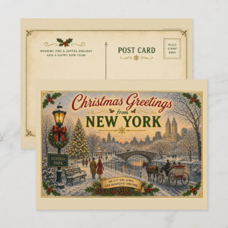 Carte postale vintage de Noël de Central Park