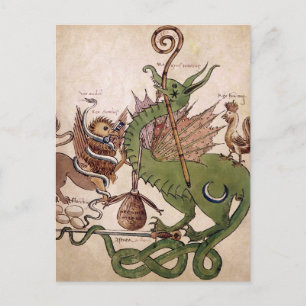 Carte postale vintage de parchemin de dragon médié