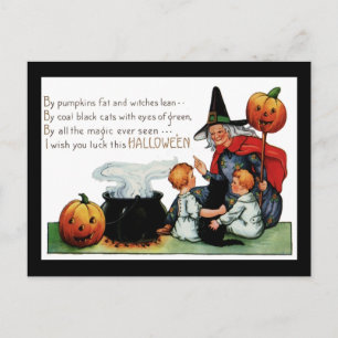 Carte postale vintage de sorcière d'Halloween