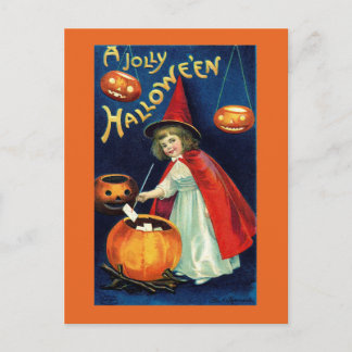 Carte postale vintage de sorcière fille joyeuse Ha