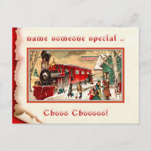 Carte postale vintage de station de train de Noël