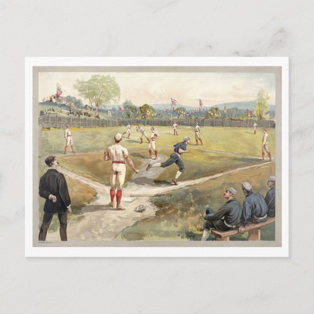 Carte postale vintage d'illustration de baseball (Devant)