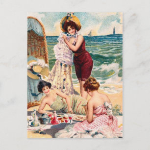 Carte postale vintage d'illustration de plage de