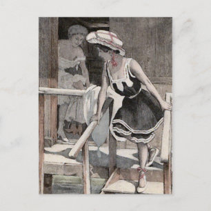 Carte postale vintage d'illustration de plage de