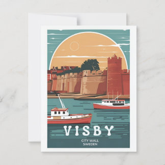 Carte postale vintage du rempart de Visby – C rétr