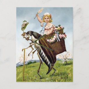 Carte postale vintage d'une fille chevauchant un i