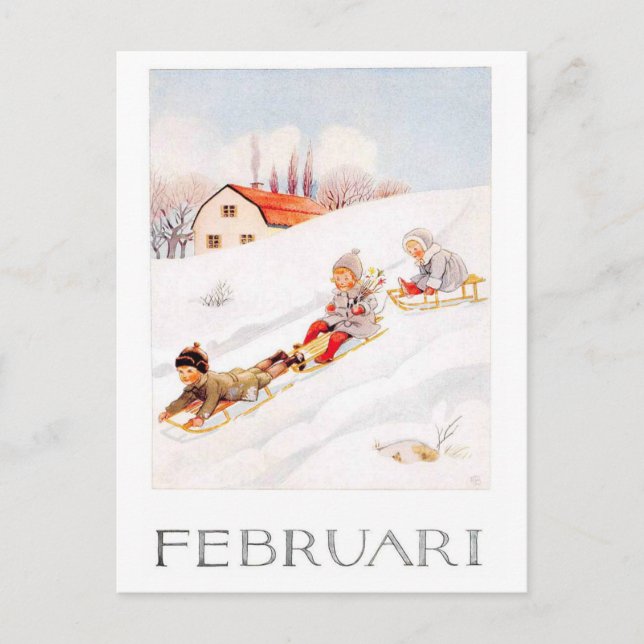 Carte postale vintage Elsa Beskow February (Devant)