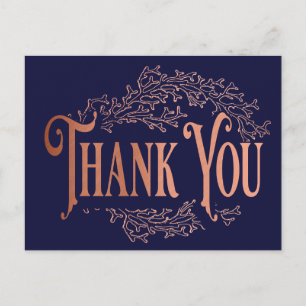 Carte Postale Vintage en cuivre Elegant Merci bleu marine