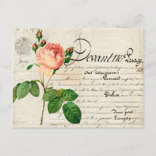 Carte postale vintage éphémère corail rose
