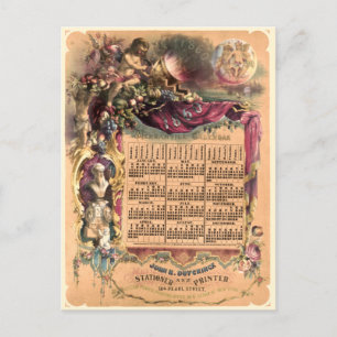 Carte Postale Vintage ère victorienne 1860 Calendrier mercantile