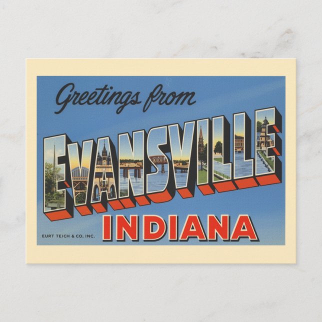 Carte Postale Vintage Evansville Indiana (Devant)