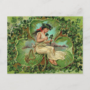 Carte Postale Vintage fille avec Shamrock
