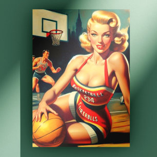 Carte Postale Vintage fille de basket-ball