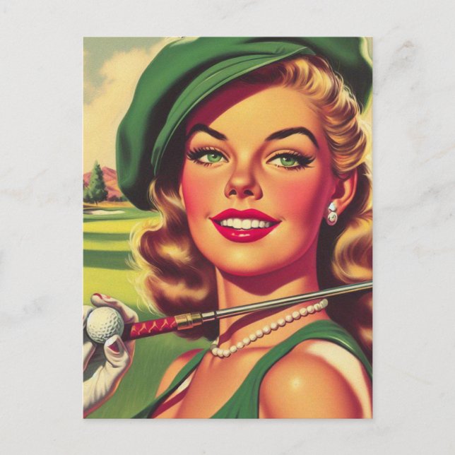 Carte Postale Vintage fille de golf (Devant)
