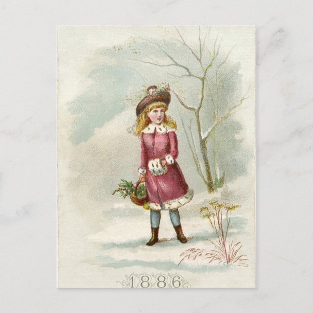 Carte Postale Vintage fille d'hiver (Devant)
