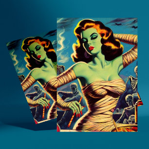 Carte Postale Vintage fille maman horreur