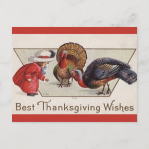 Carte Postale Vintage fille nourrir les dindes Thanksgiving
