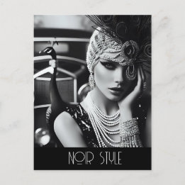 Carte Postale Vintage fille rétro glamour avec paon