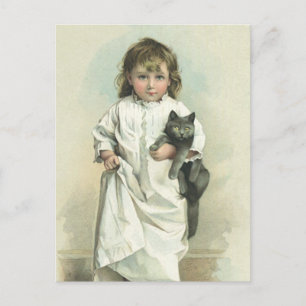 Carte Postale Vintage fille victorienne en robe de nuit avec son