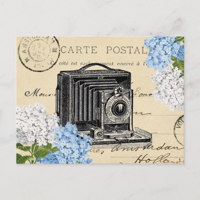 Carte postale vintage Fleur Bleu Caméra (Devant)