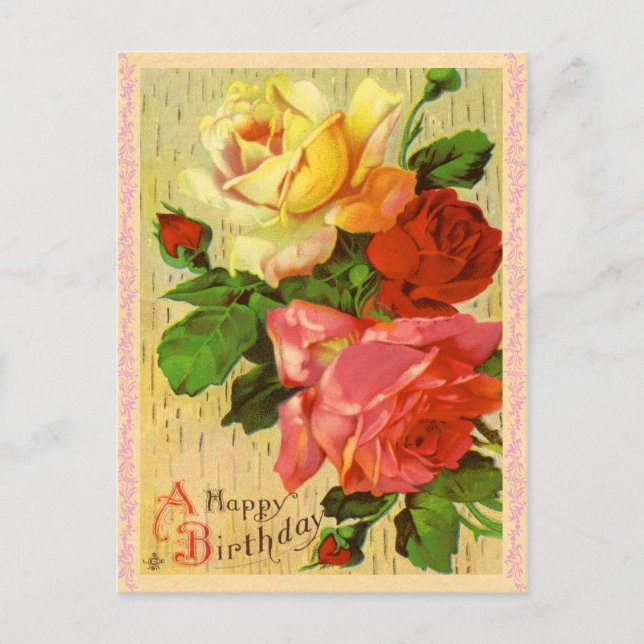 Carte postale vintage Floral Anniversaire (Devant)