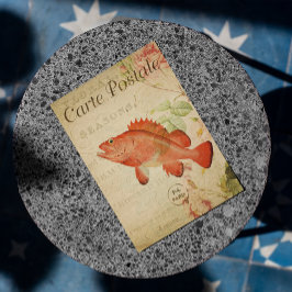 Carte Postale Vintage Floral Rouge Poisson Rose Roses Français C