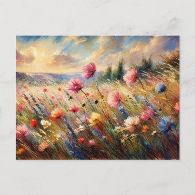 Carte Postale Vintage  Flowers Field Nature Scene Impressionist (Devant)