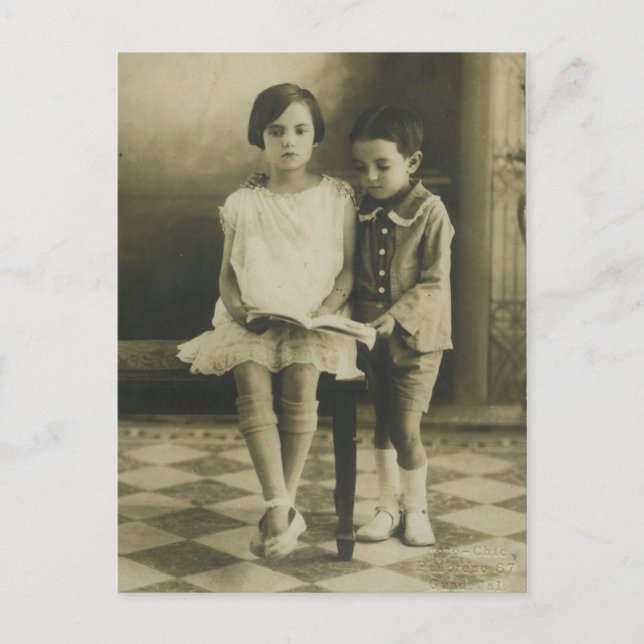 Carte Postale Vintage Frère et soeur (Devant)