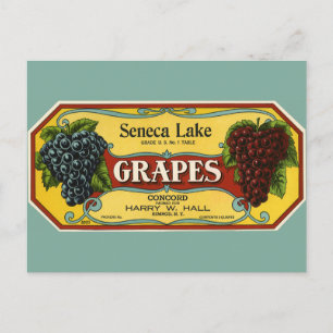 Carte Postale Vintage Fruit Crate Art Étiquette, Seneca Lake Gra