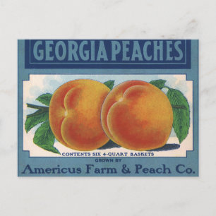 Carte Postale Vintage Fruit Crate Étiquette Art, Georgia Peaches