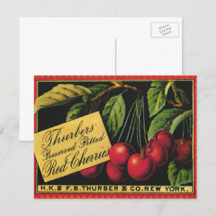 Carte Postale Vintage Fruit Crate Étiquette Art, Thurber Cherrie