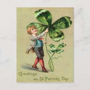 Carte Postale Vintage Garçon Four Leaf Clover St Patrick's Day C
