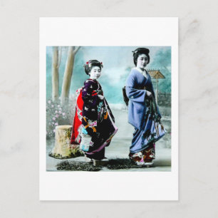 Carte Postale Vintage Geisha et Sa Maiko 芸 者 舞 Vieux Japon