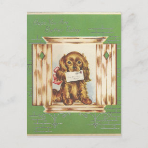 Carte Postale Vintage Get Well Dog Avec Lettre