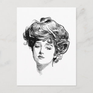 Carte Postale Vintage Gibson Girl Antique Illustration