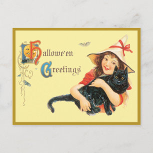 Carte Postale Vintage Girl Et Son Chat
