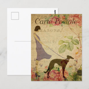 Carte Postale Vintage Girl & Greyhound