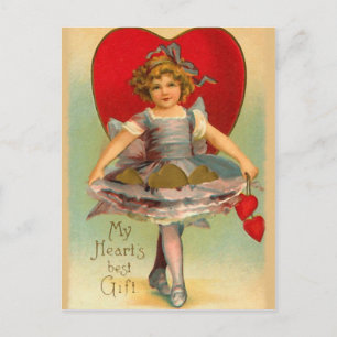 Carte Postale Vintage Girl with Hearts