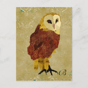 Carte postale vintage Golden Ruby Owl Monogram