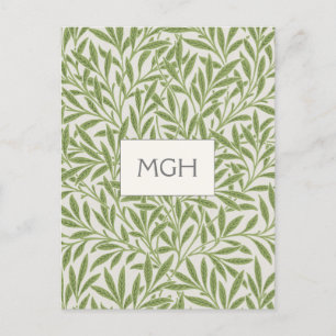 Carte postale vintage Green Willow Feuilles Monogr