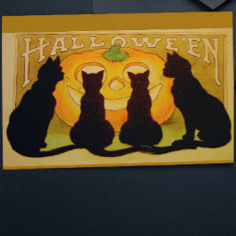 Carte Postale Vintage Halloween Chats noirs et Jack O'Lantern