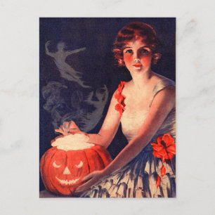 Carte Postale Vintage Halloween Citrouille magique