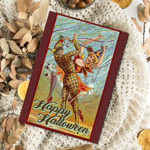 Carte Postale Vintage Halloween danser en costume Jester