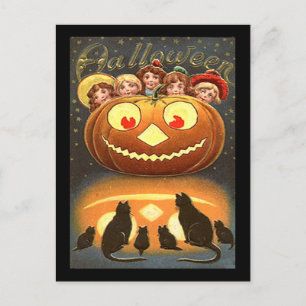 Carte Postale Vintage Halloween Enfants et Chats