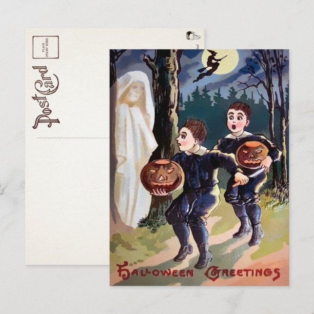Carte postale vintage Halloween Ghost (Devant / Derrière)
