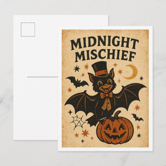Carte Postale Vintage Halloween Midnight Mischief (Devant / Derrière)