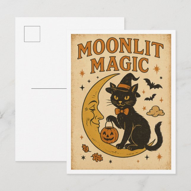 Carte Postale Vintage Halloween Moonlit Magic (Devant / Derrière)