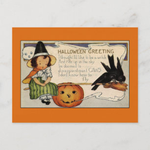 Carte Postale Vintage Halloween Salutations Jolie Sorcière