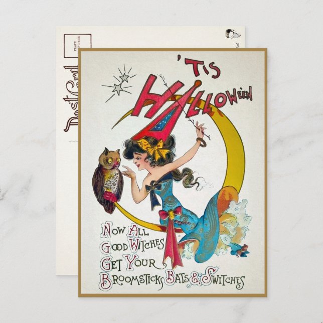 Carte postale vintage Halloween Witch (Devant / Derrière)